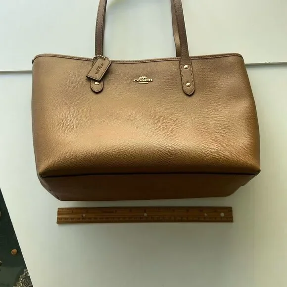 COACH City Zip Tote Saddle Light Brown Crossgrain Leather Bag Gold F58846 - Picture 8 of 13